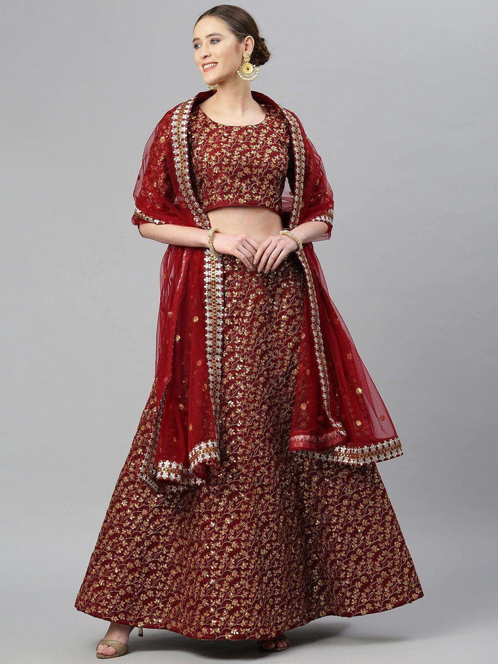 Raw silk bridal lehenga choli with sequins zari thread embroidery work for wedding reception