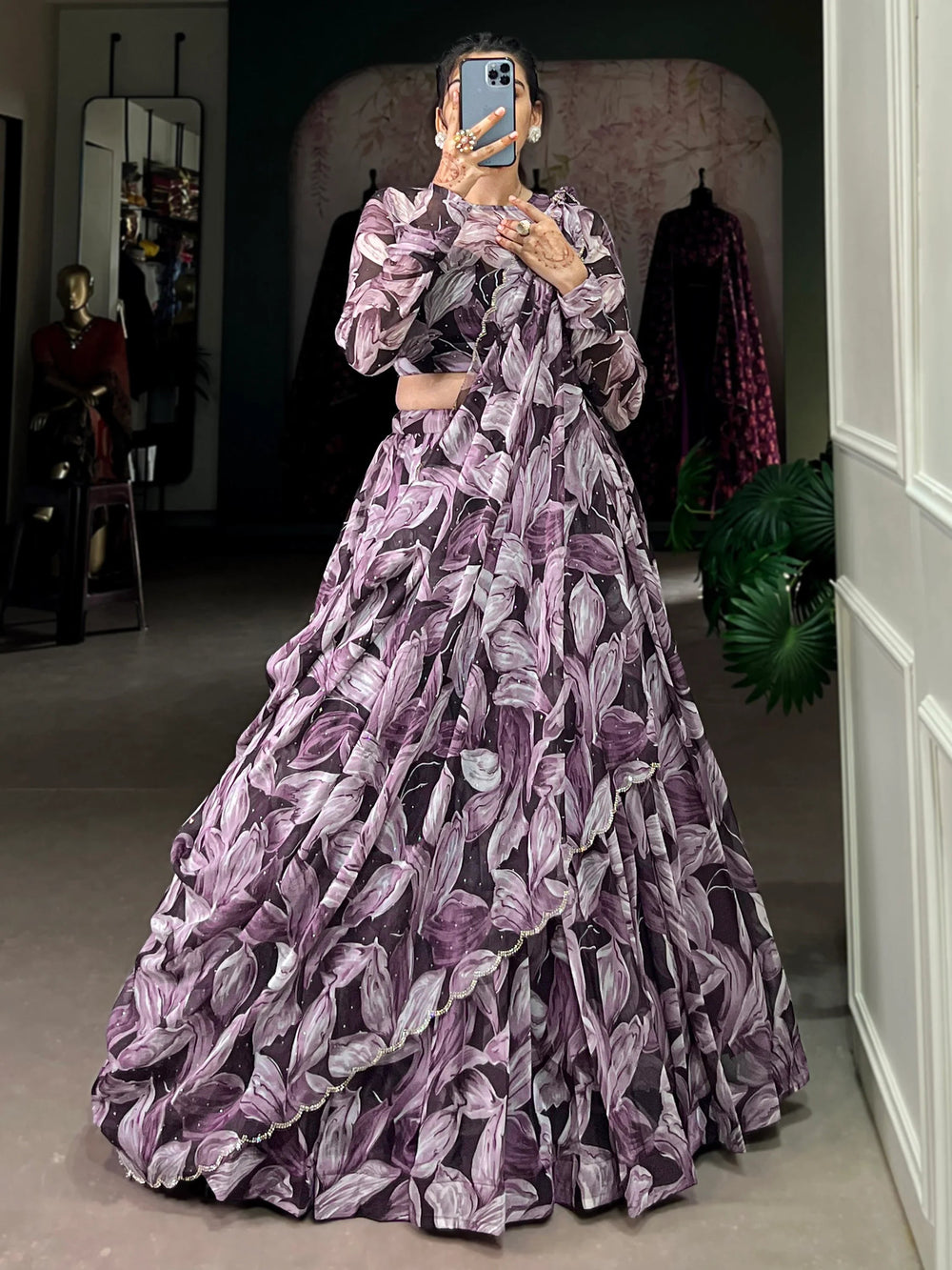 Purple Silk Digital Printed Lehenga Choli With Dupatta