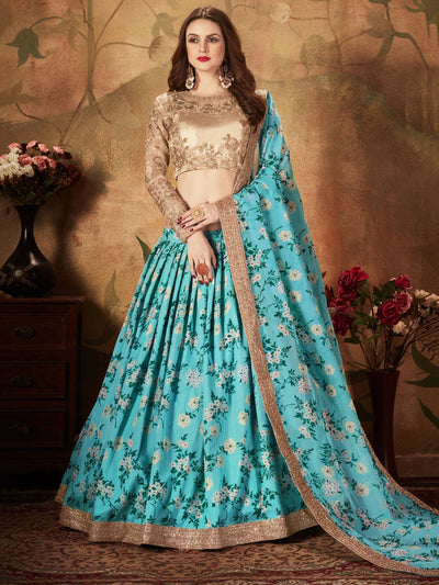 Floral printed organza lehenga choli for wedding and reception occasions