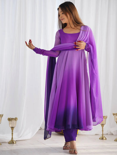 Purple Shaded Georgette Casual Wear Anarkali Suit With Dupatta for Women