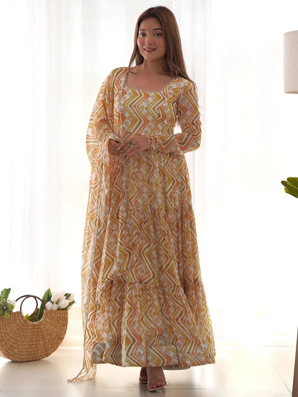 Off-White Digital Printed Georgette Anarkali Suit Pant for Women