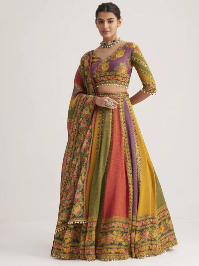 Multi-Color Floral Printed Organza Traditional Lehenga Choli for Women
