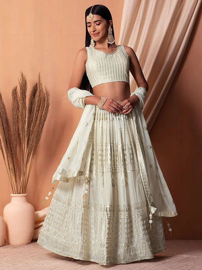 White Sequins Georgette Event Wear Lehenga Choli with Dupatta