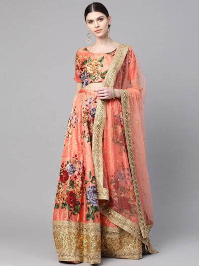 digital printed silk lehenga choli with dupatta for wedding and engagement wear