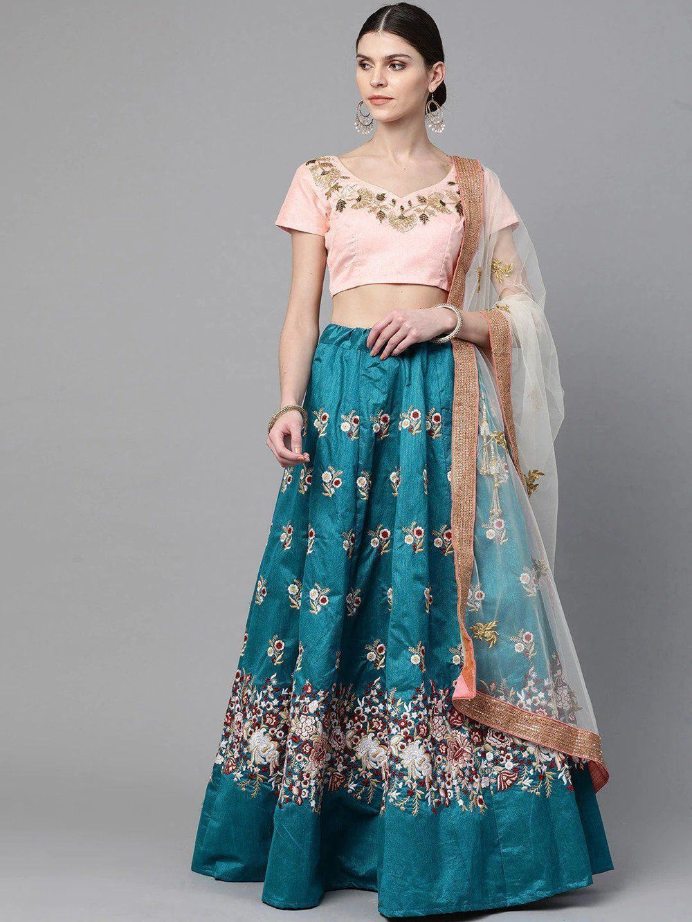 Raw silk lehenga choli with thread embroidery and dori work for wedding and party occasions