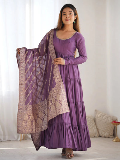 Purple Chanderi Festival Wear Anarkali Suit With Banarasi Dupatta for Women