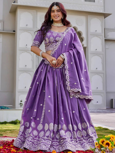 Purple Graceful Embroidered Silk Function Wear Lehenga Choli for Women