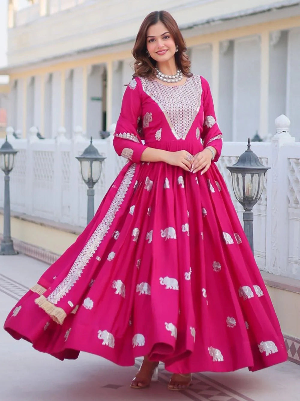 Pink Alluring Embroidered Georgette Anarkali Gown With Dupatta for Women