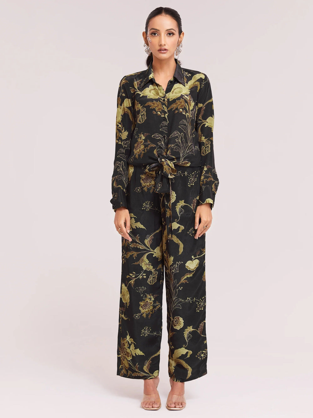 Black Color Digital Printed Crepe Casual Wear Co-Ord Set