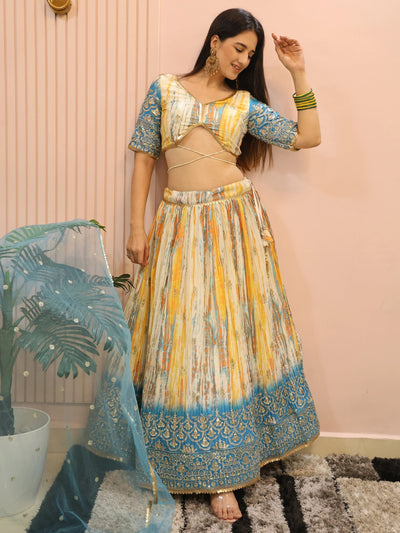 Multi Chinon Thread Embroidered Festival Wear Lehenga Choli for Women