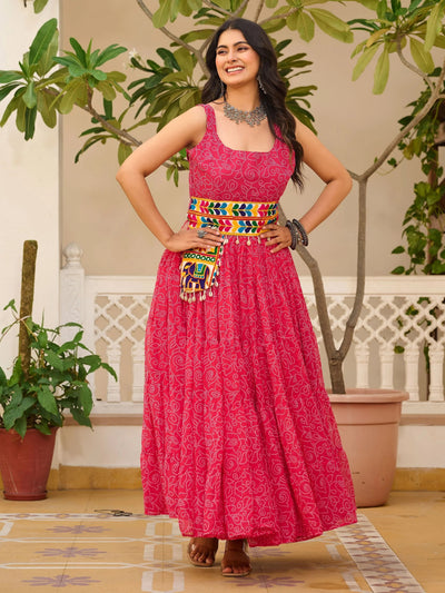 Pink Bandhani Print Georgette Navratri Wear Gown for Women