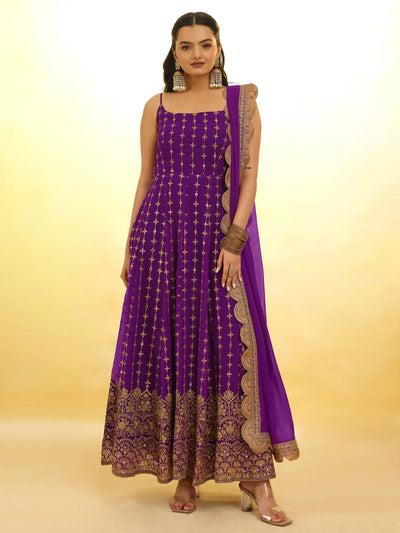 Purple Glamorous Embroidered Georgette Mehendi Wear Sharara Suit for Women