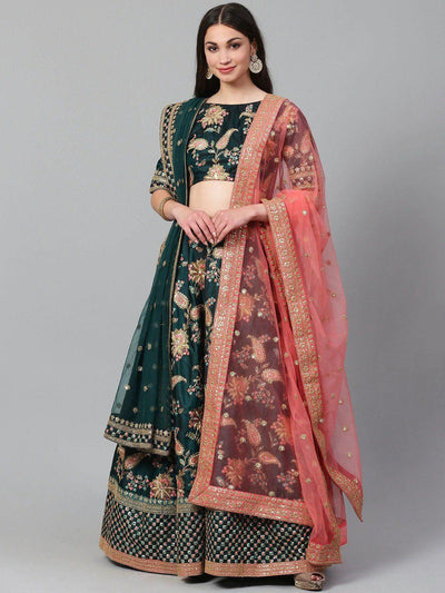 Taffeta lehenga choli with sequins embroidery and zari work for wedding occasions