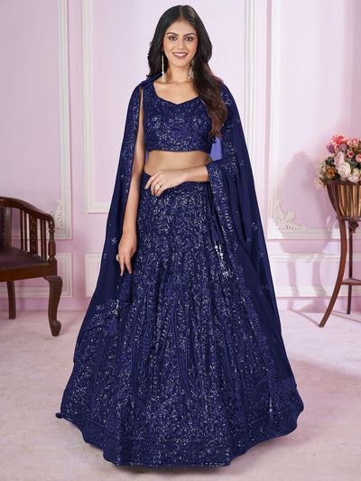 Navy Iconic Sequins Georgette Wedding Lehenga Choli Festive Collection