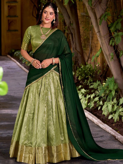 Green Silk Zari Weaving Festive Half Saree Lehenga Choli