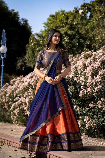 Orange Trending Kanchipuram Silk Designer Lehenga Choli