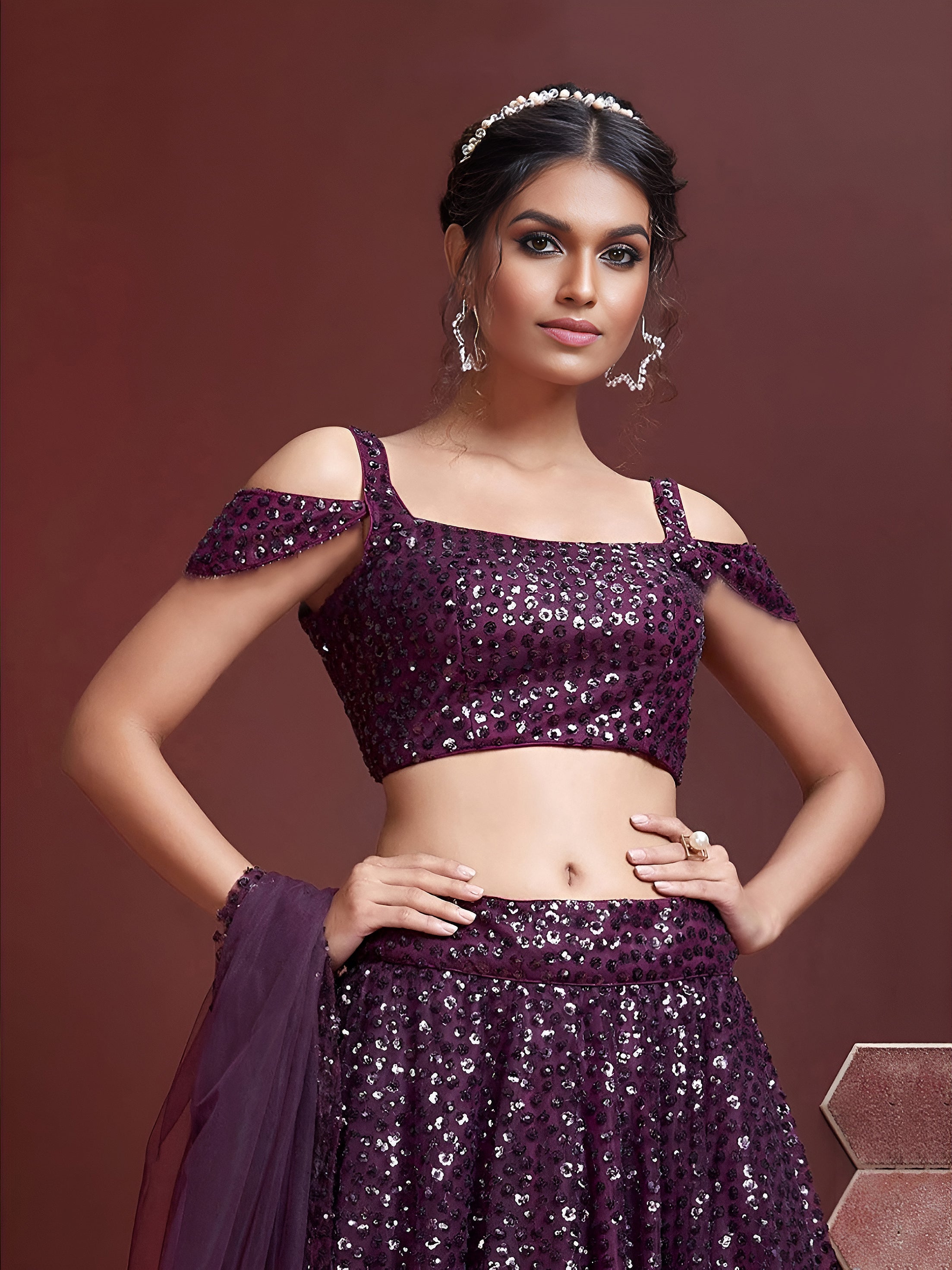 Purple Embroidered Net Party Lehenga Choli for Women