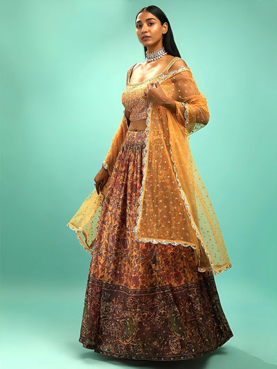 Chinon silk lehenga choli with digital print and sequins work for wedding reception