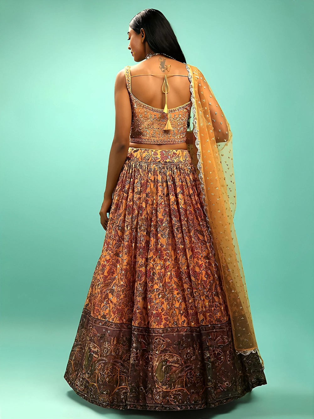 Chinon silk lehenga choli with digital print and sequins work for wedding reception