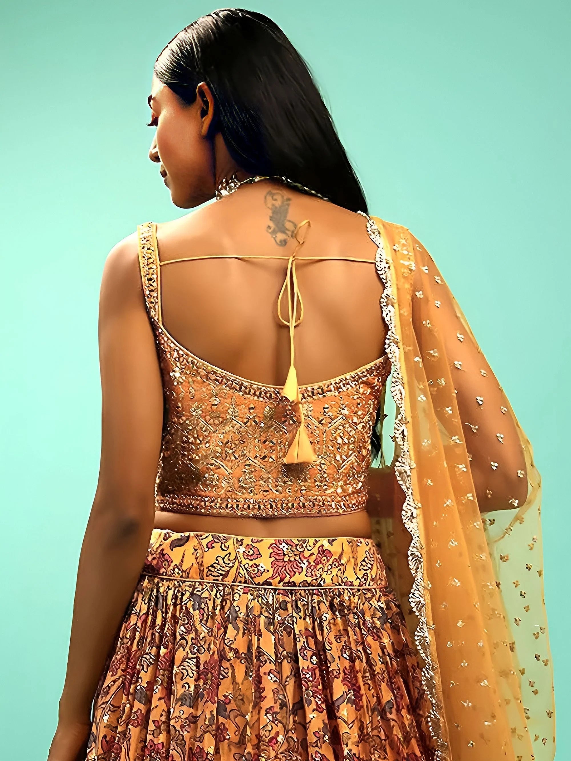 Chinon silk lehenga choli with digital print and sequins work for wedding reception