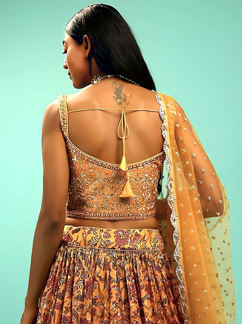 Chinon silk lehenga choli with digital print and sequins work for wedding reception