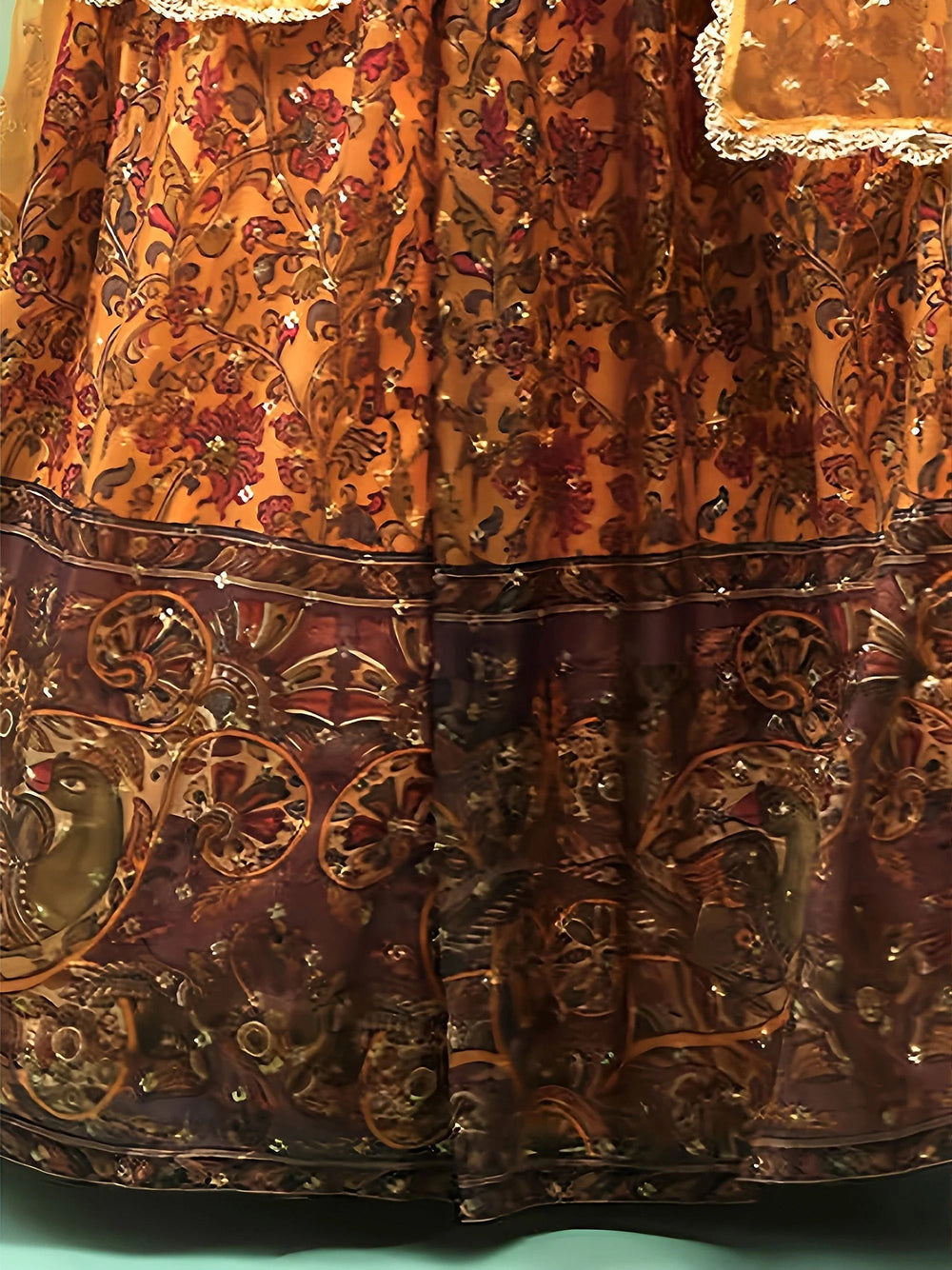 Chinon silk lehenga choli with digital print and sequins work for wedding reception