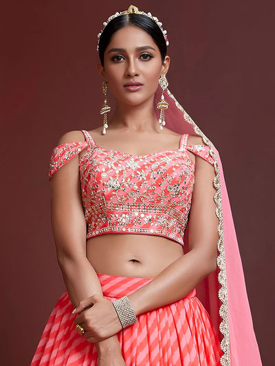 Pink Sequins Embroidered Organza Bridesmaid Lehenga Choli for Women