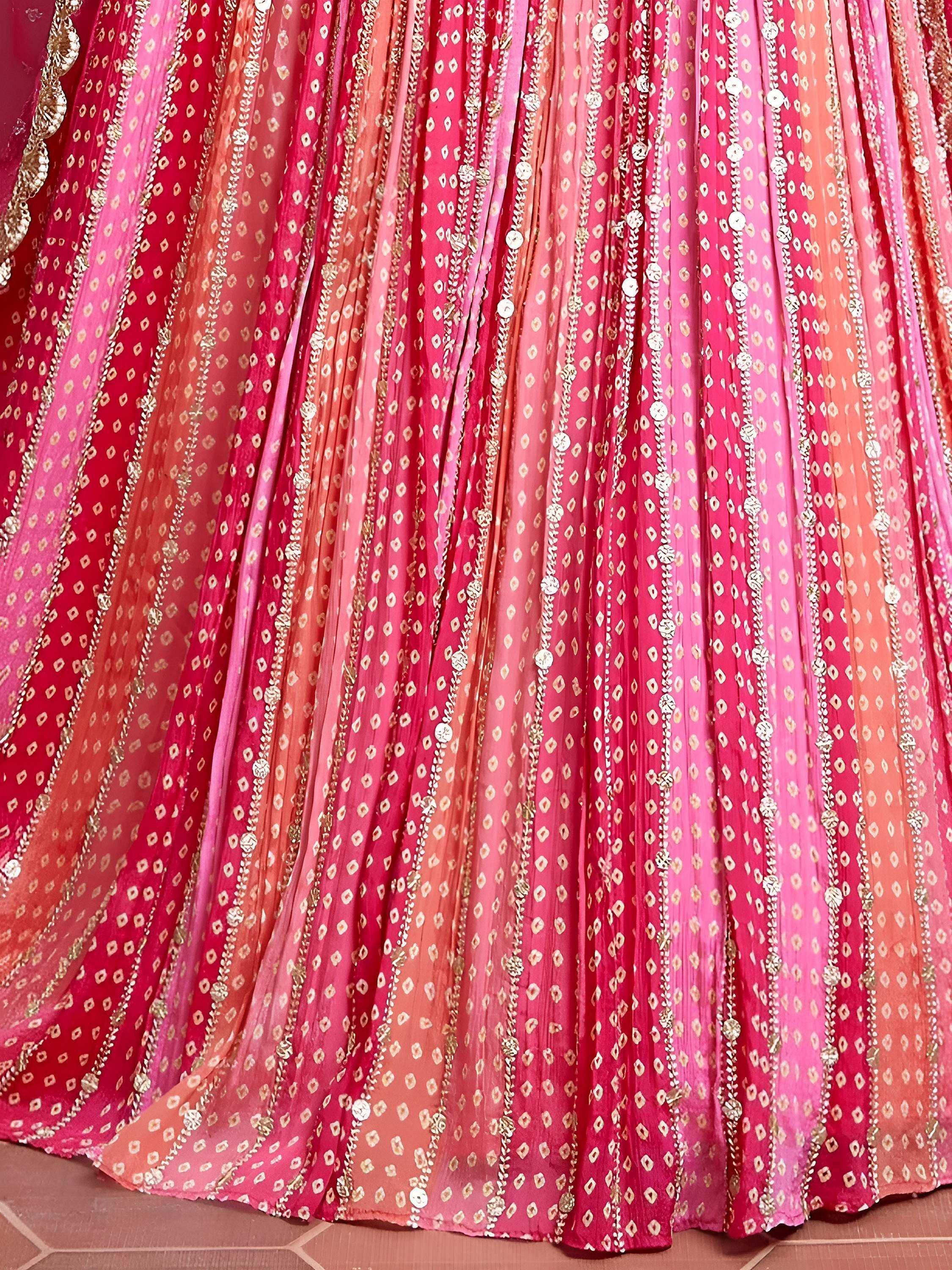 Admire Pink Chinon Mirror with Embroidered Wedding Wear Lehenga Choli