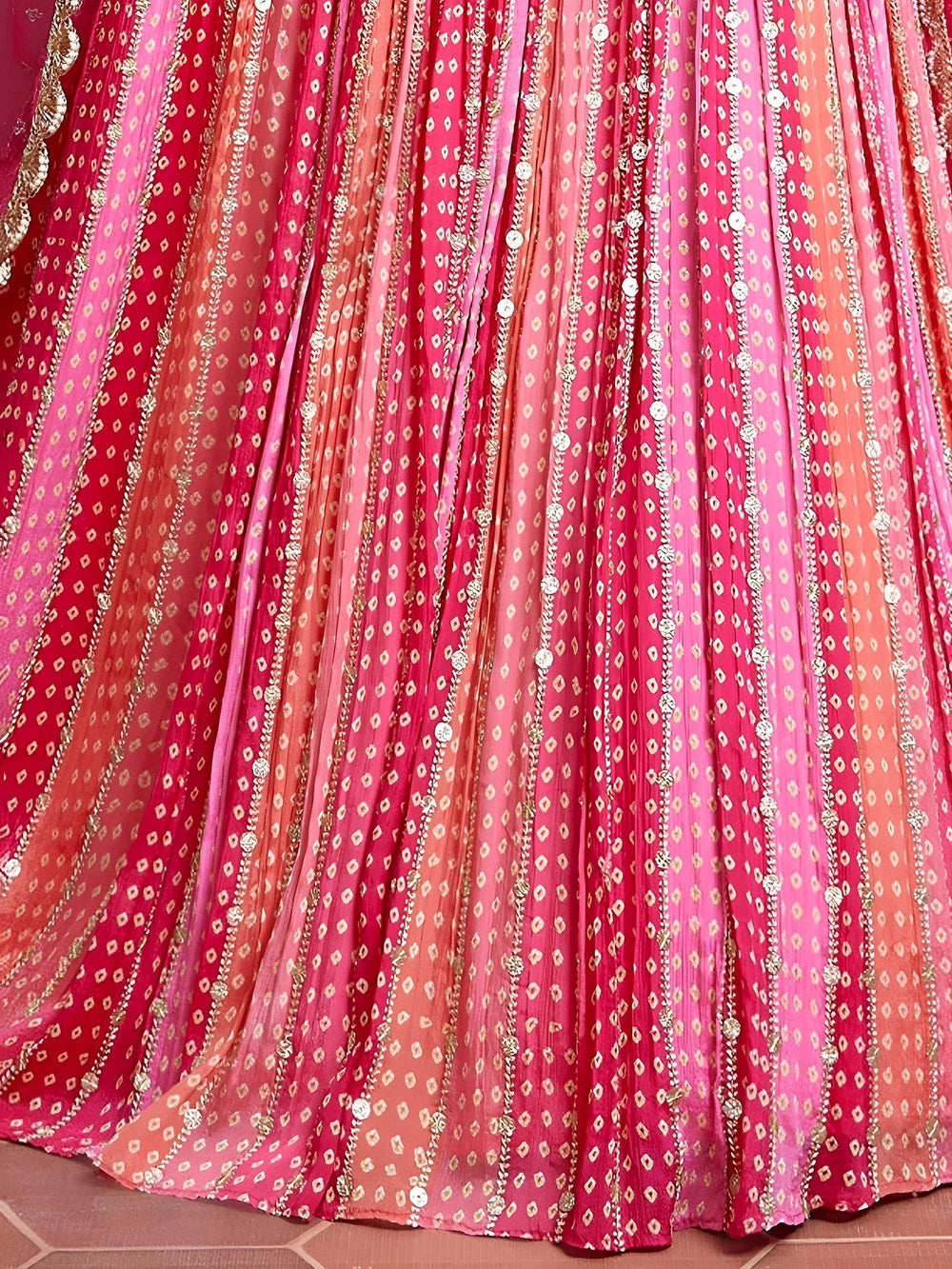 Admire Pink Chinon Mirror with Embroidered Wedding Wear Lehenga Choli