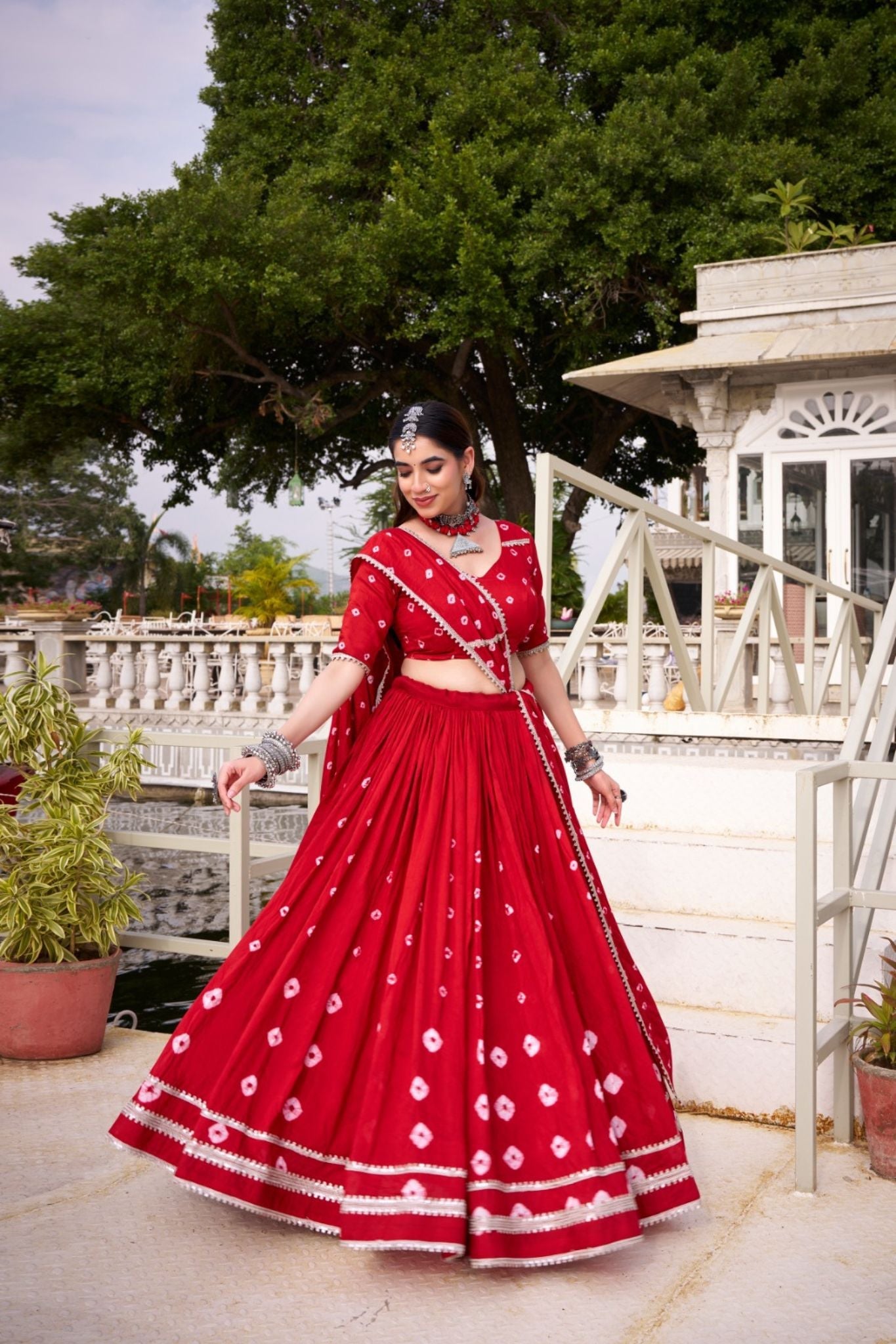 Red Traditional Bandhej Print Pure Chanderi Beautiful lehenga Choli