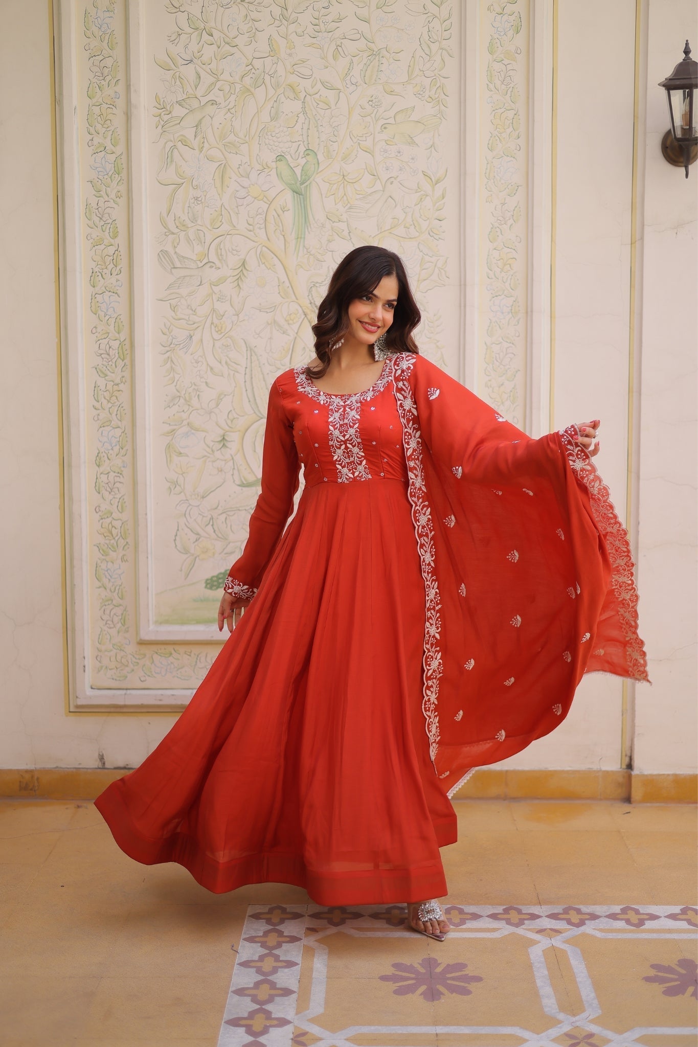 Mal Chanderi Beads Embroidered Anarkali Suit for Women