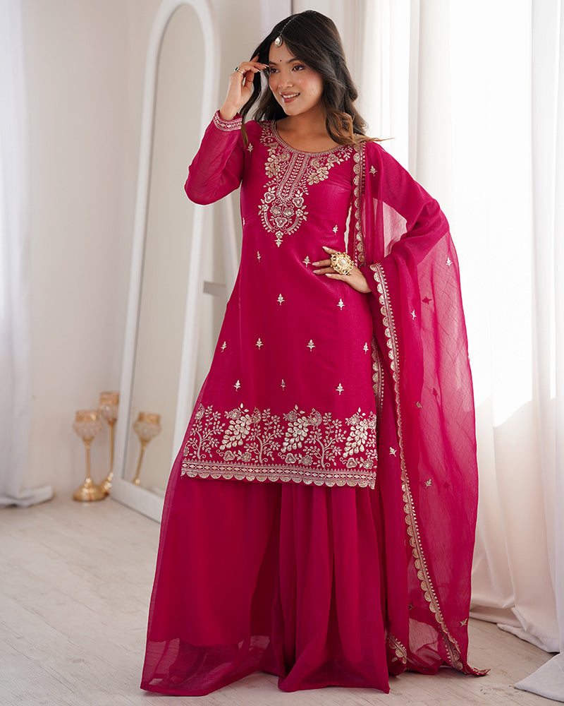 Classy Rani Crunchy Silk Embroidered Palazzo Suit for Women