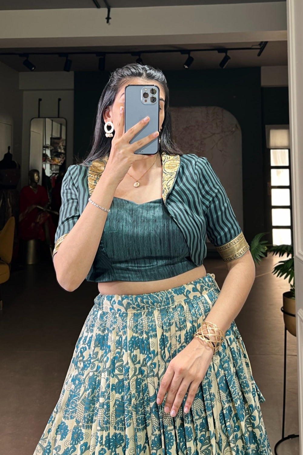 Sky Blue Handcrafted Tasar Silk Printed With Viscose Border Lehenga Choli