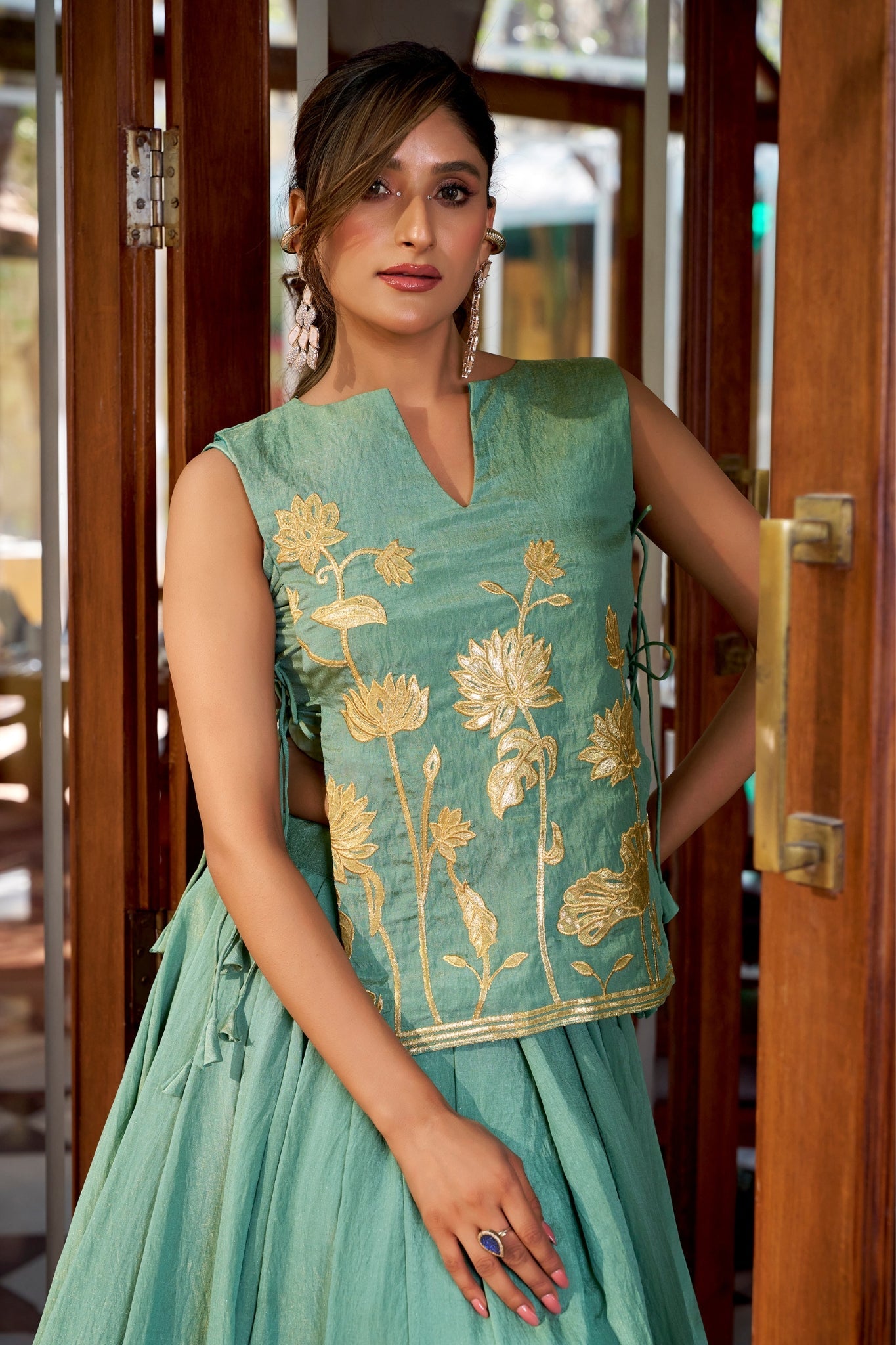 Sky Blue Pure Shimmer Embroidered Lehenga Co-Ord Set