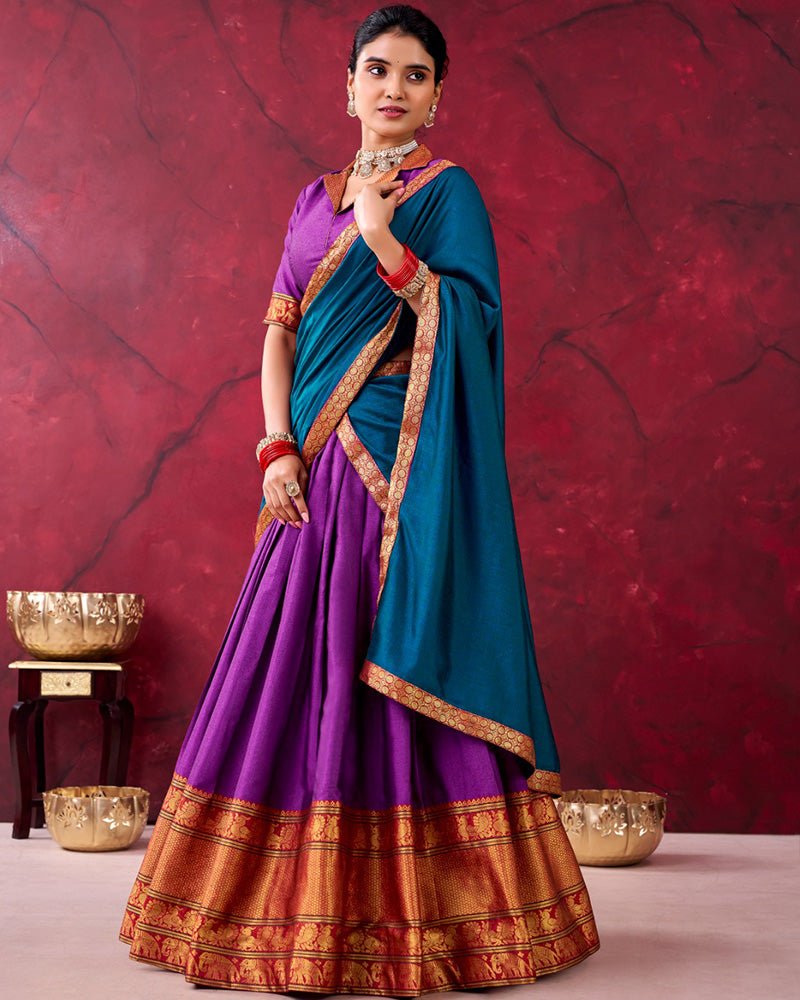 Purple Splendid Narayanpet Cotton Traditional South Indian Half Saree