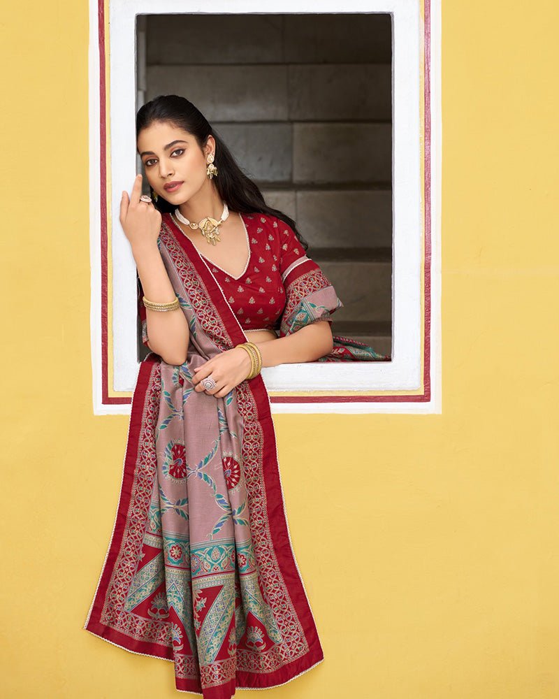 Tasar Silk Printed Sparkle Designer Lehenga Choli Set - Zimonza