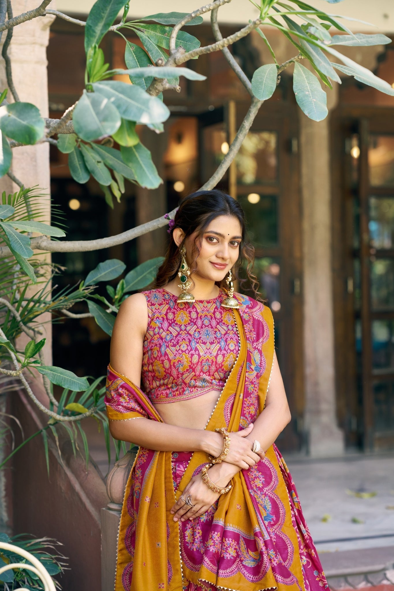 Attractive Tassar Silk Printed Lehenga Choli Set - Zimonza