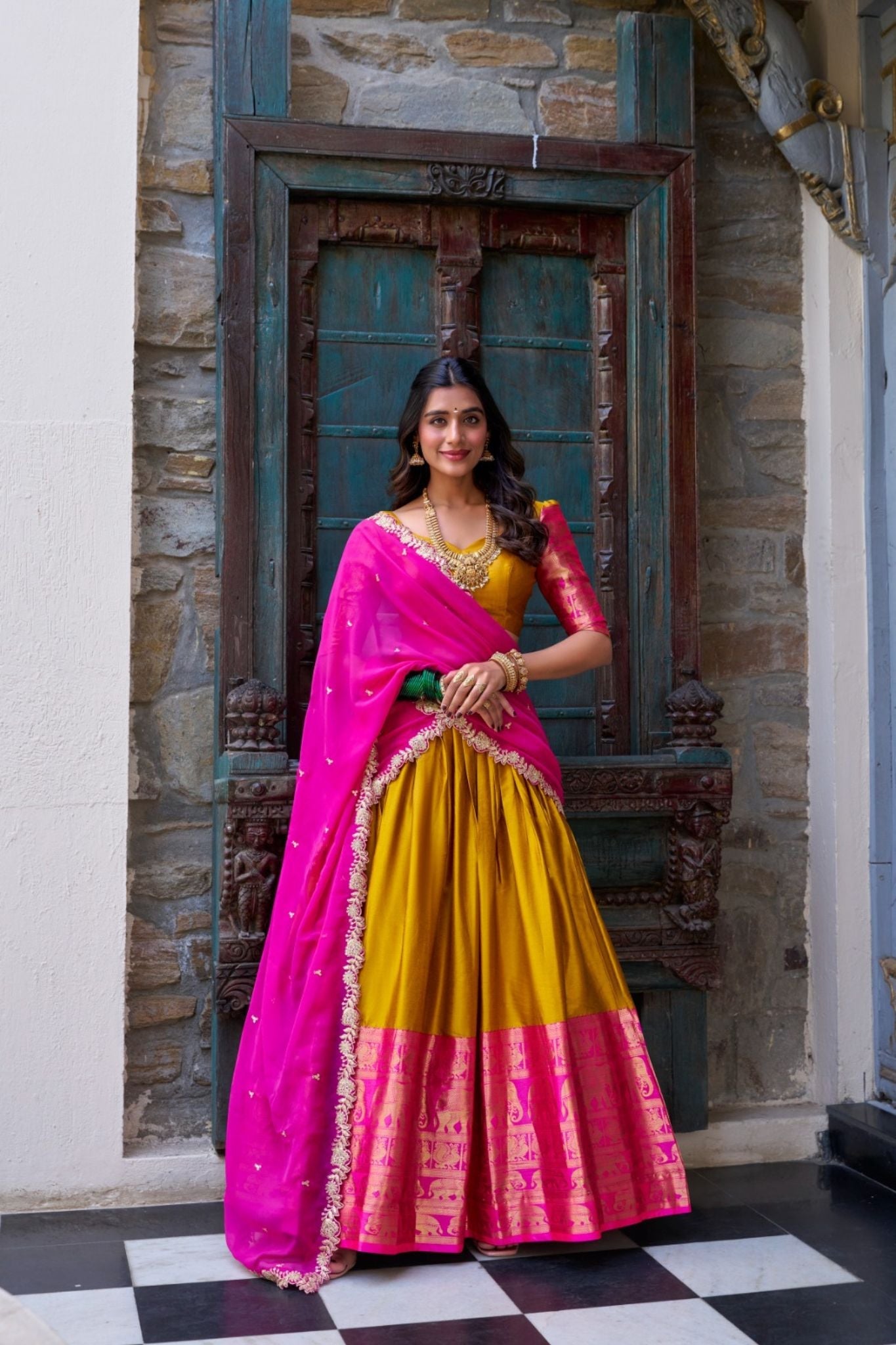 Red Tarika Narayan Pattu South Indian Lehenga Set