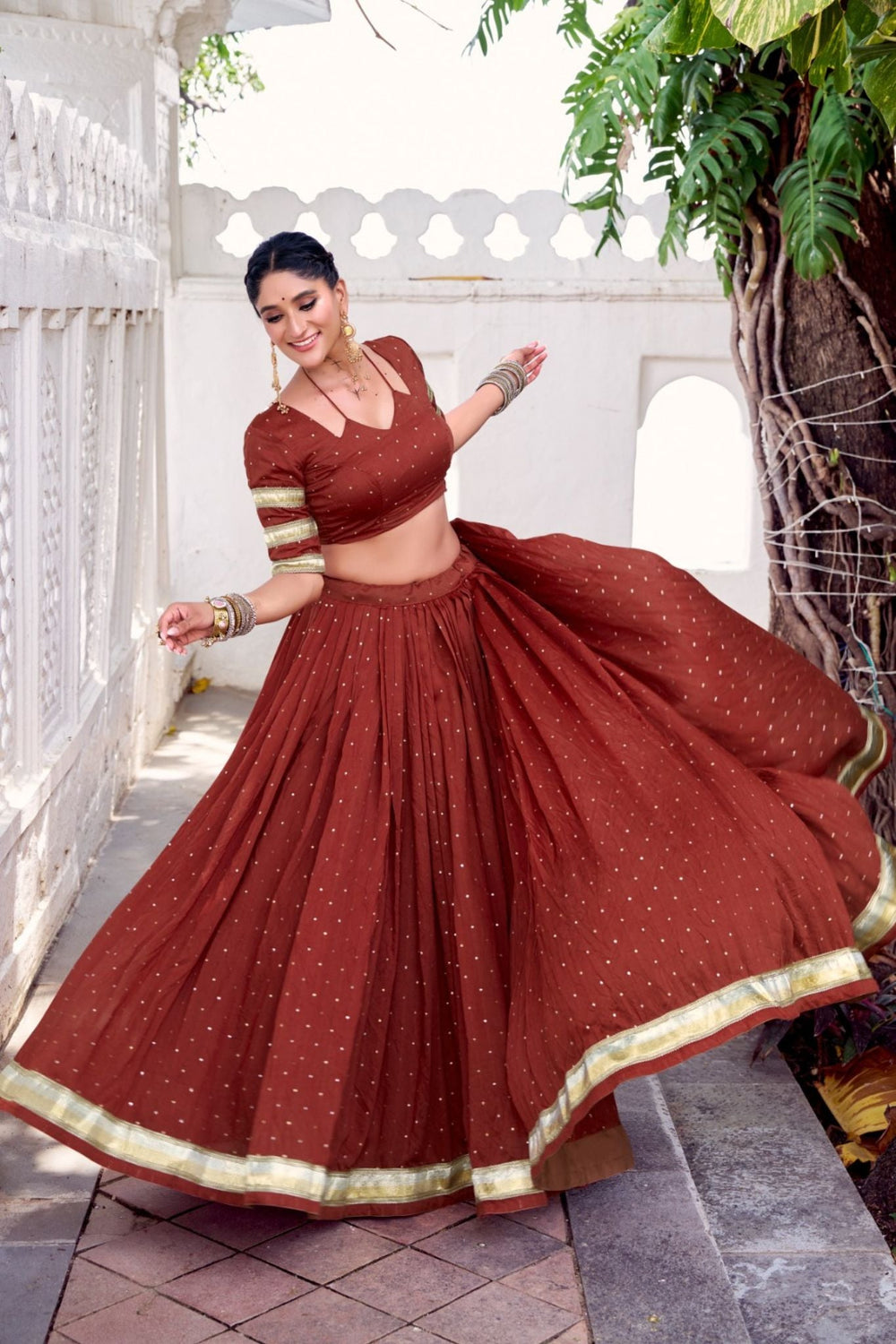 Orange Pure Chanderi Zari Weaving Lehenga Choli Set For Festive And Wedding Special
