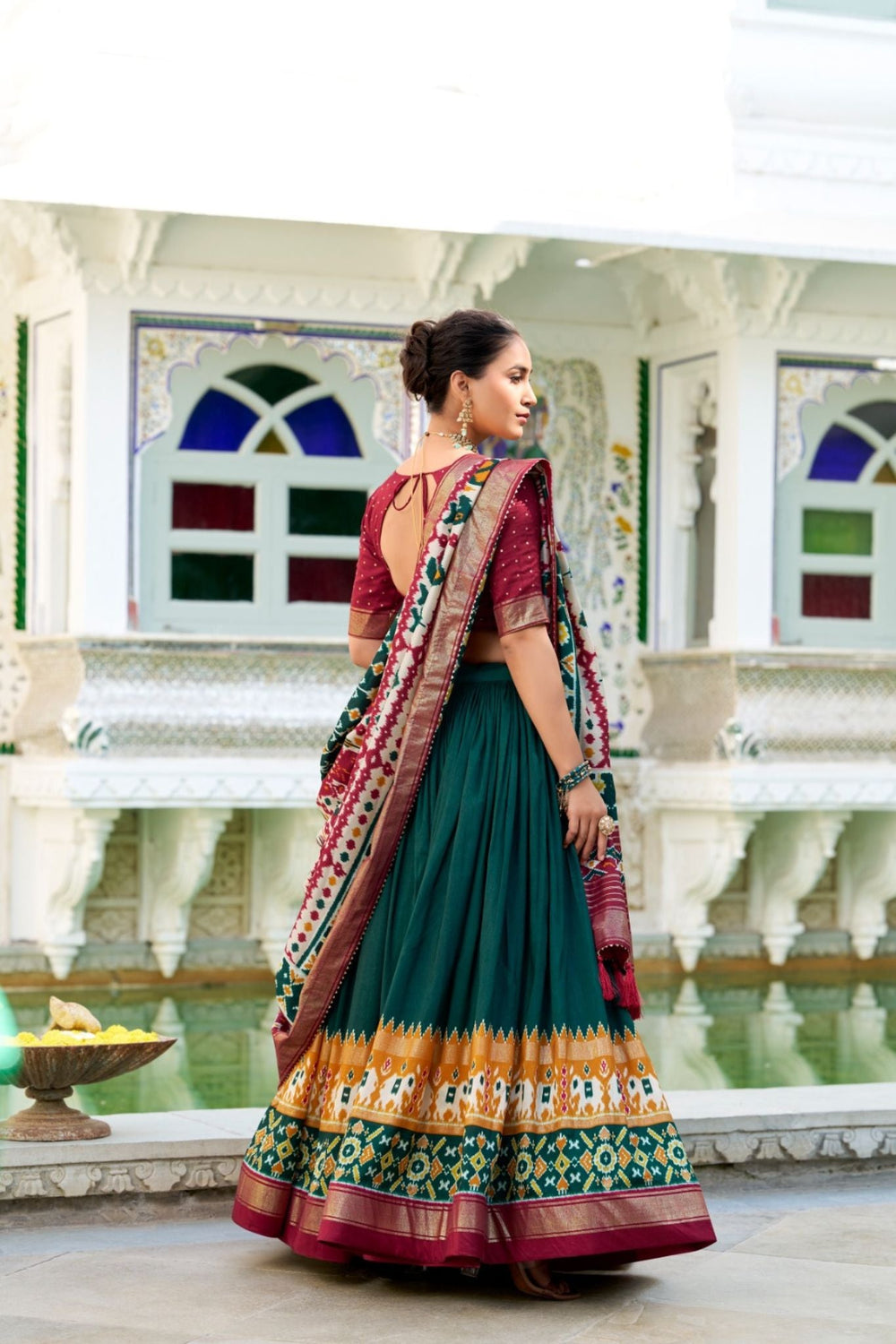 Green Tussar Silk Patola Printed With Foil Work Lehenga Choli