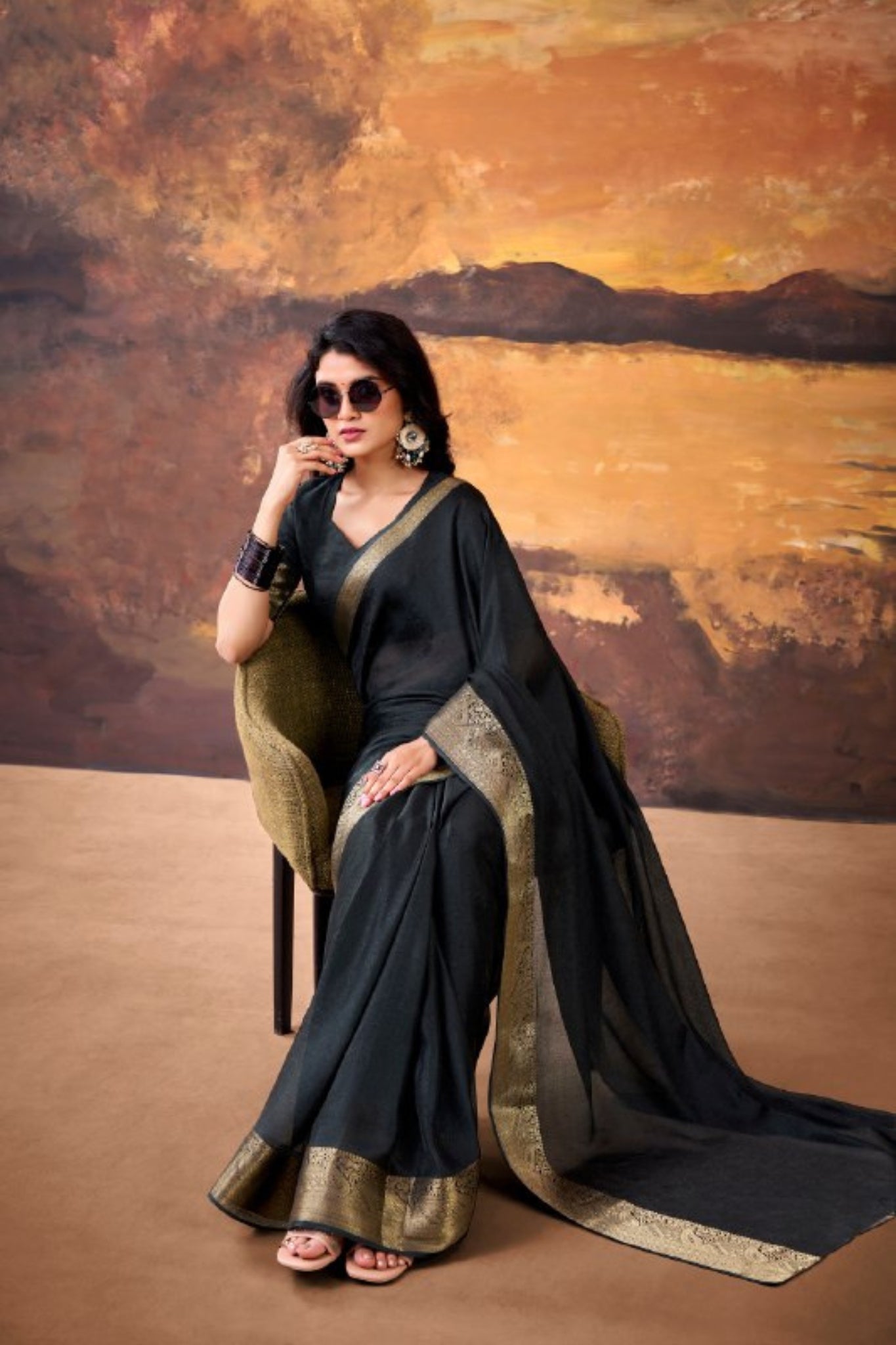 Black Marshmallow Silk Woven Contrast Border Festive Saree for Women