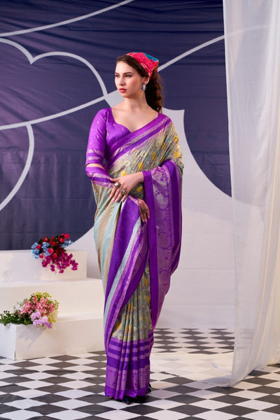 Floral Woven Zari Border Festive Designer Saree for Women