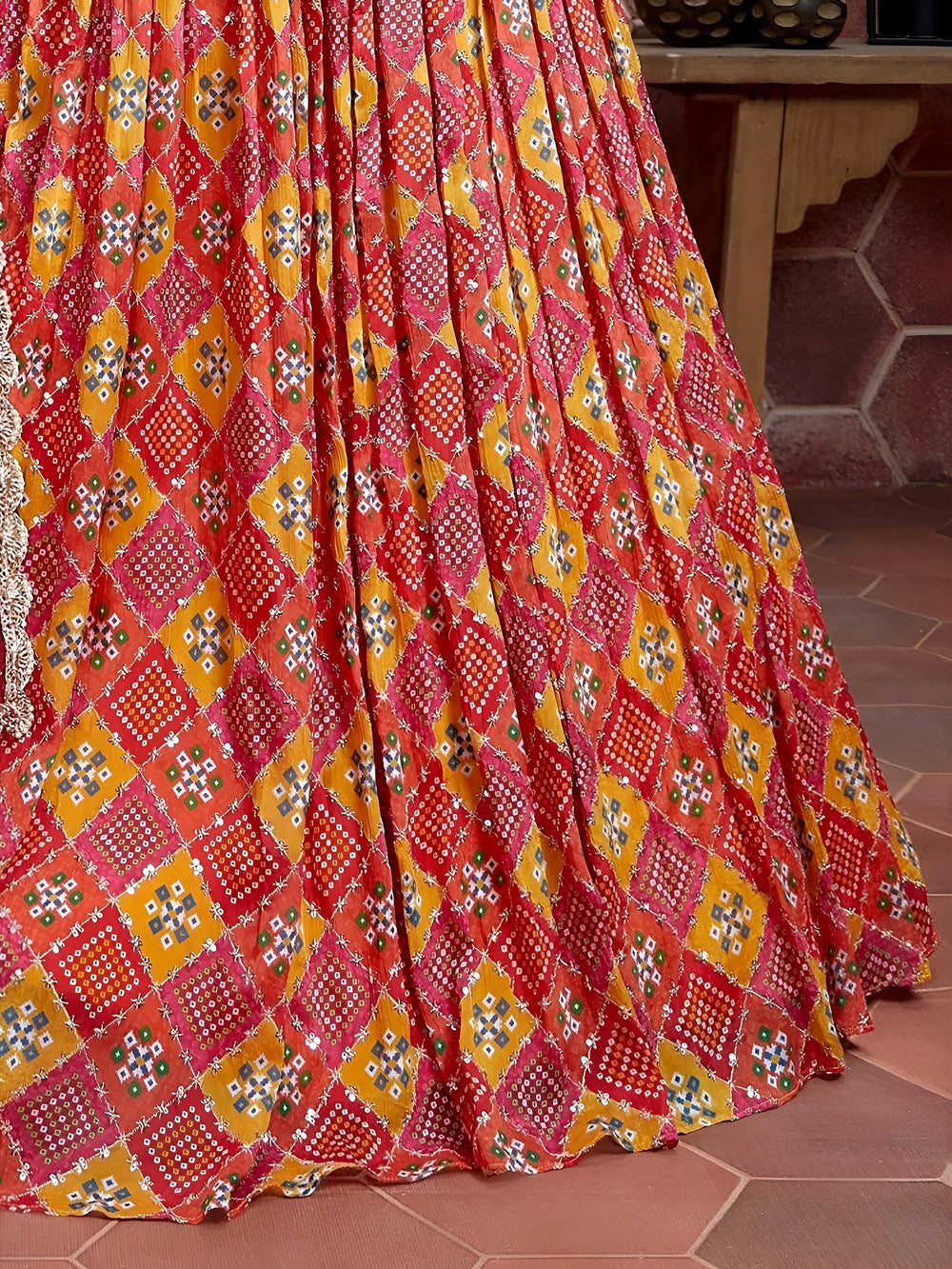 Red Chinon Digital Print Wear Festival Wear Lehenga Choli for Women