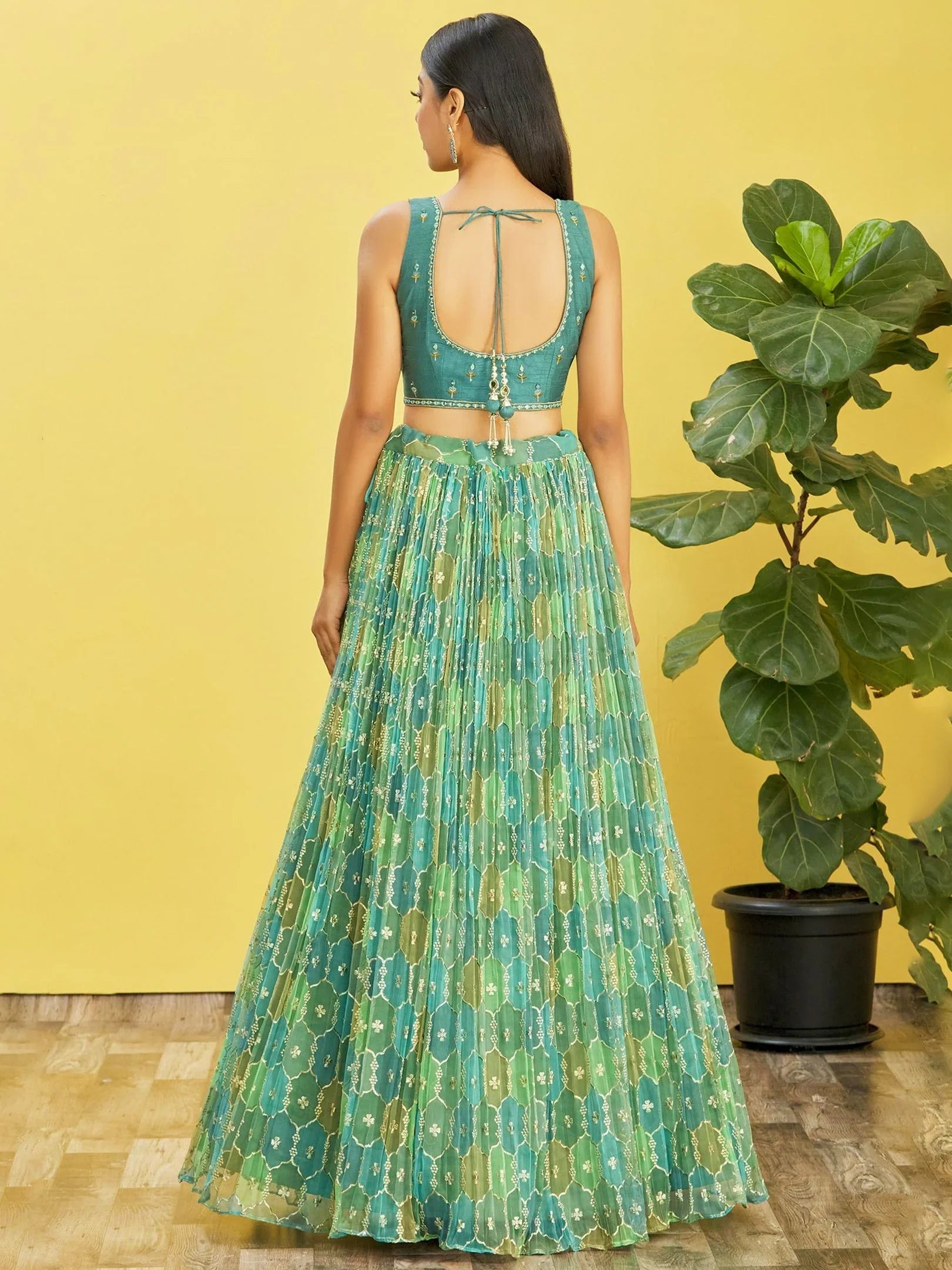 Rocking Green Mirror Work Organza Mehendi Lehenga Choli for Women