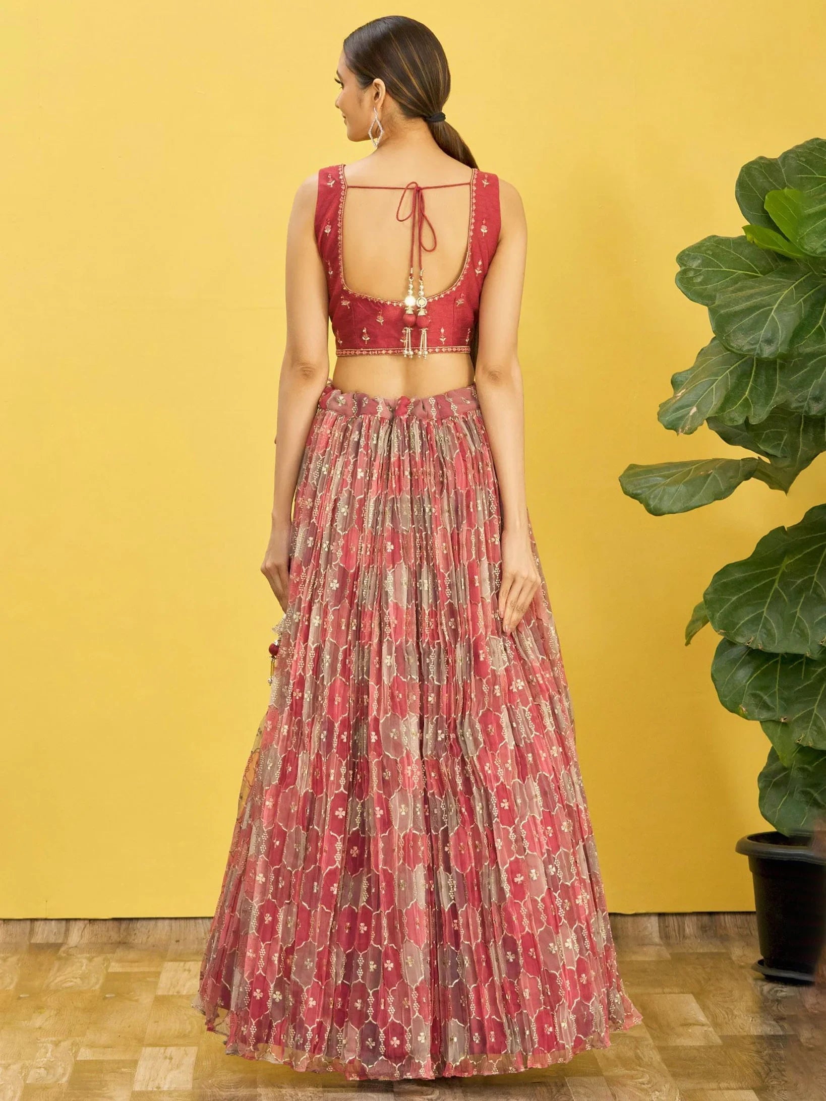 Elegance Brown Mirror Work Organza Festival Lehenga Choli for Ladies