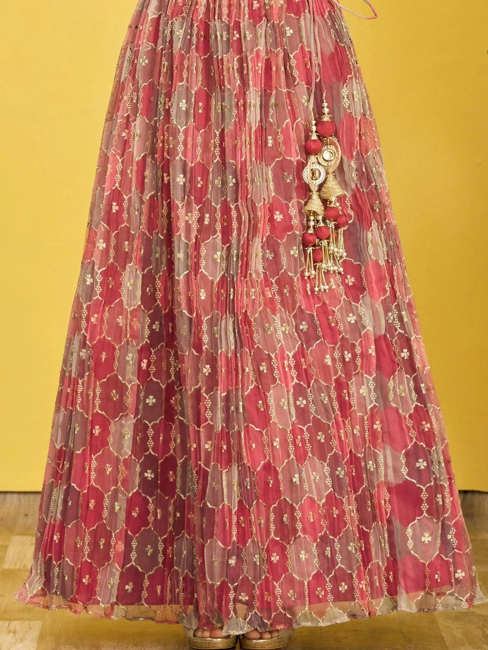 Elegance Brown Mirror Work Organza Festival Lehenga Choli for Ladies