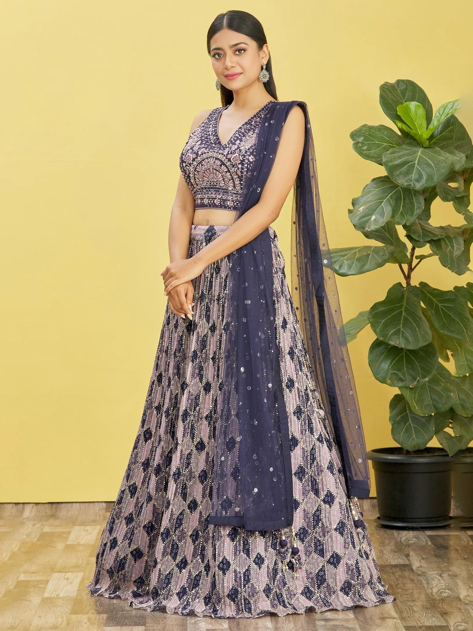 Blue Embroidered Chinon Festival Lehenga Choli Traditional Collection