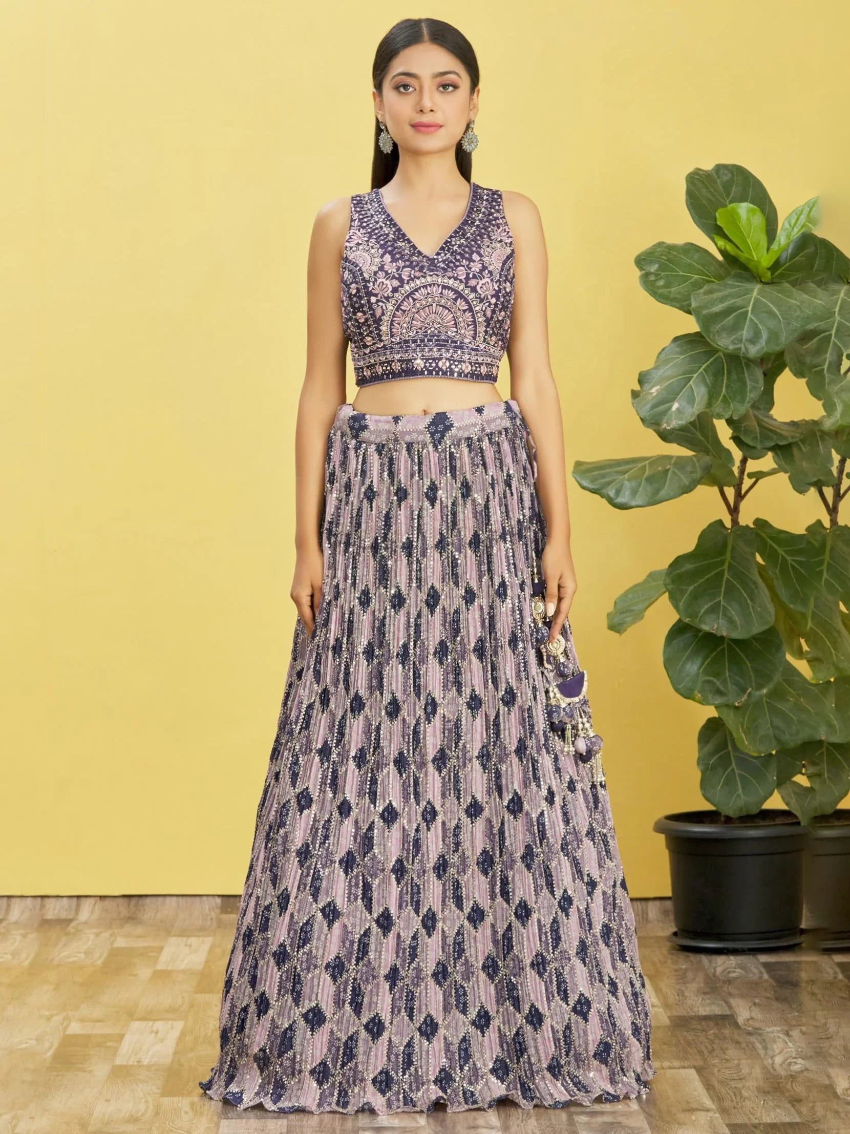 Blue Embroidered Chinon Festival Lehenga Choli Traditional Collection
