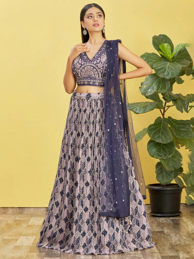 Blue Embroidered Chinon Festival Lehenga Choli Traditional Collection