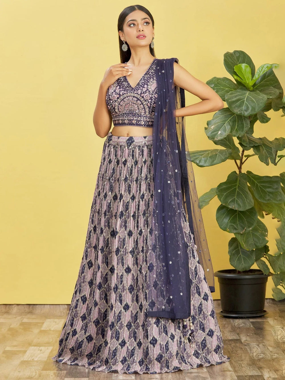 Blue Embroidered Chinon Festival Lehenga Choli Traditional Collection